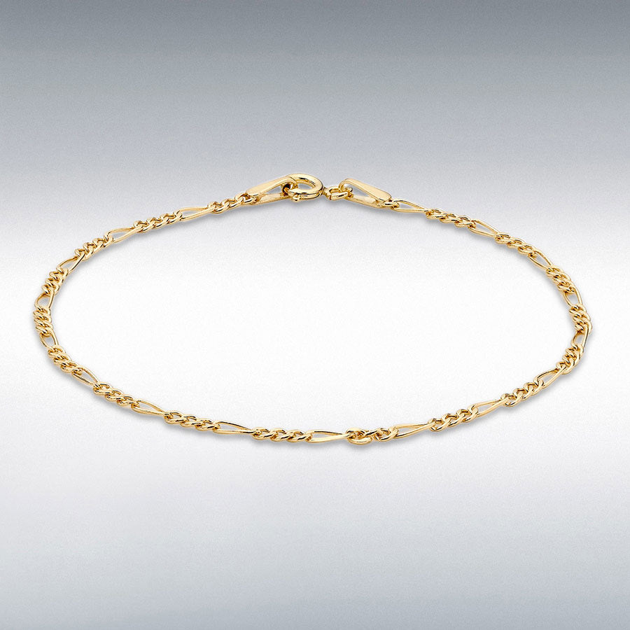 9ct Yellow Gold 2mm Hollow Figaro Anklet, 23cm to 25.5cm