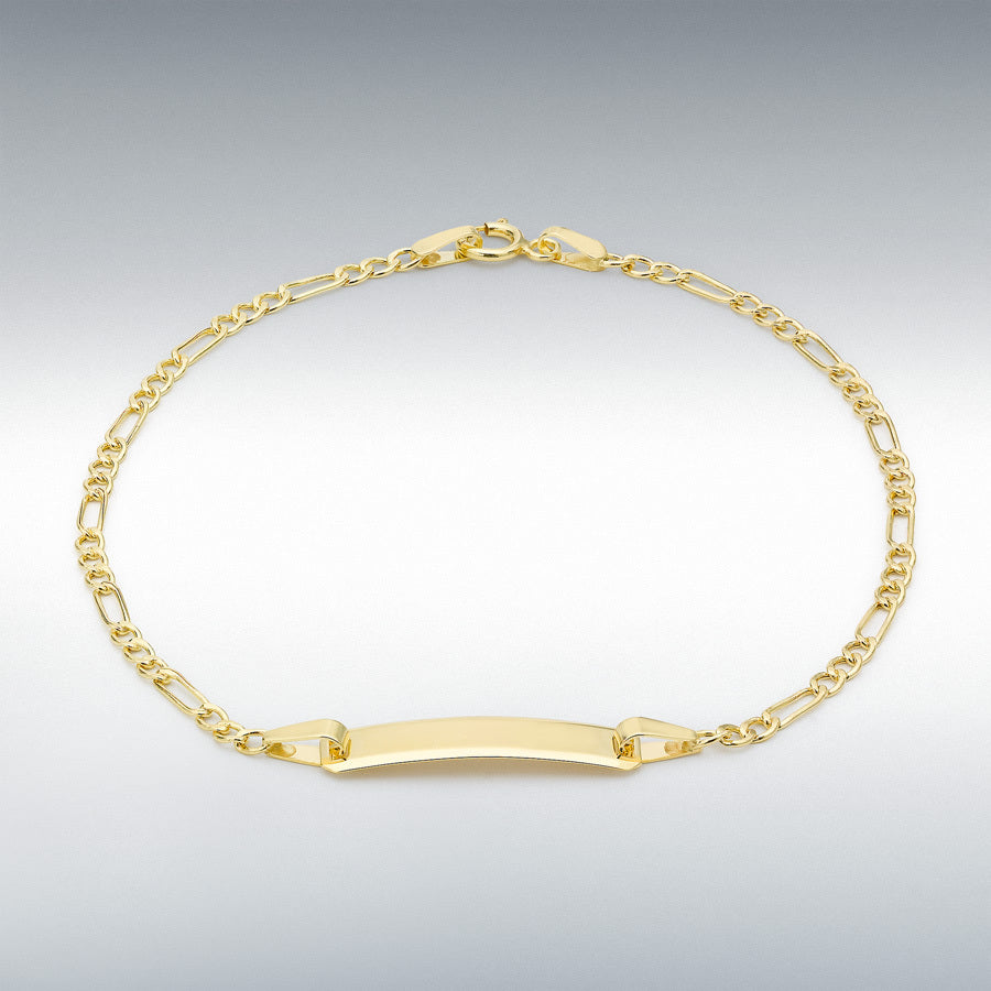 9ct Yellow Gold 2mm Hollow Figaro ID Bracelet, 18cm