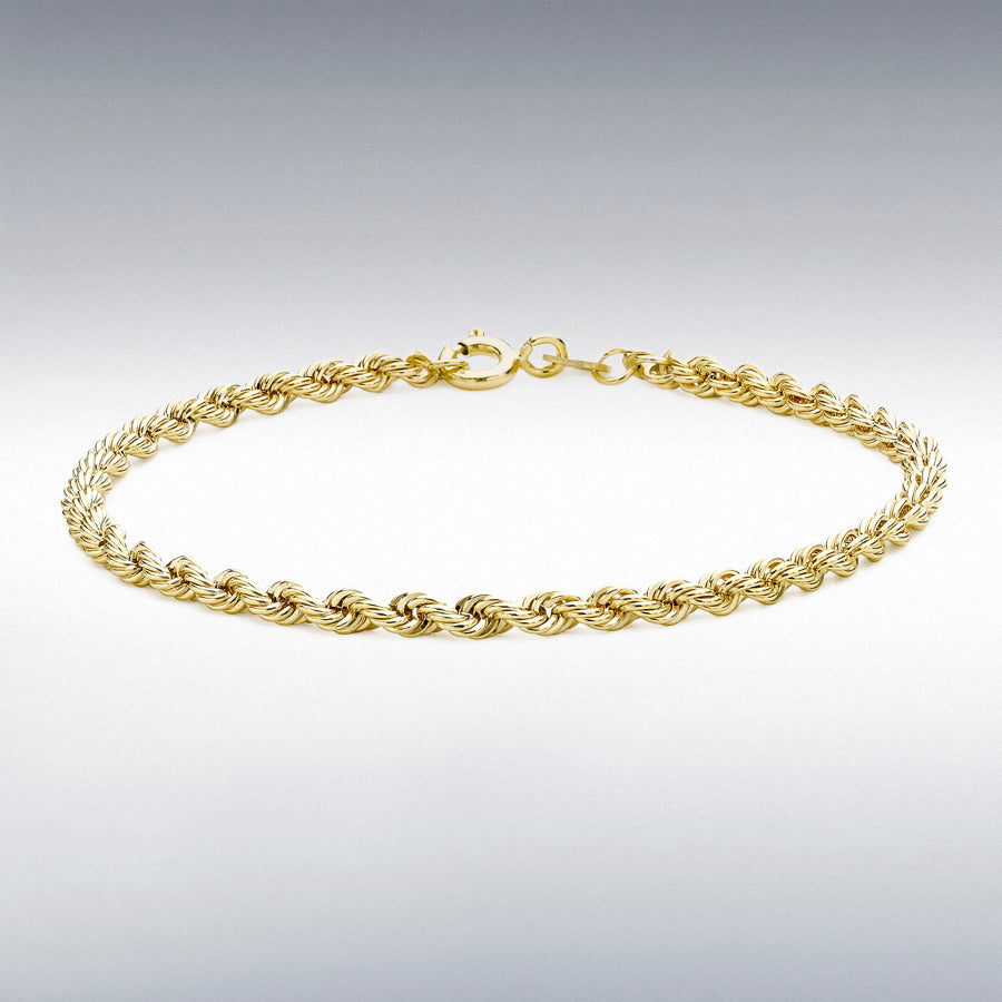 9ct Yellow Gold 3.3mm Hollow Rope Chain Bracelet