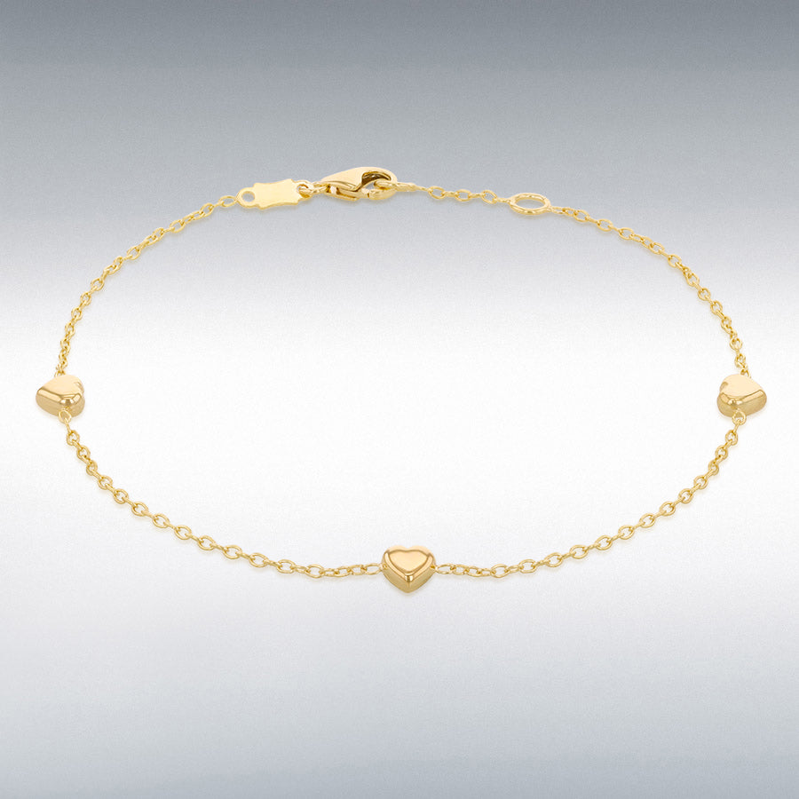 9ct Yellow Gold 3 Heart Bracelet