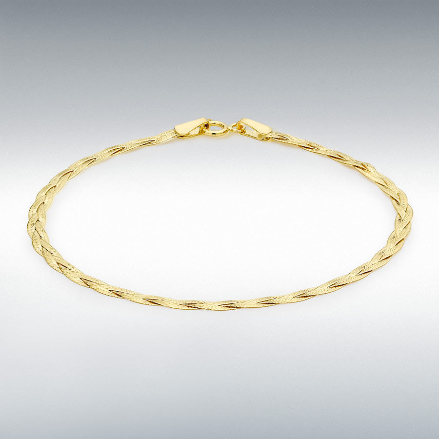 9ct Yellow Gold 3-Plait Fine Herringbone Bracelet
