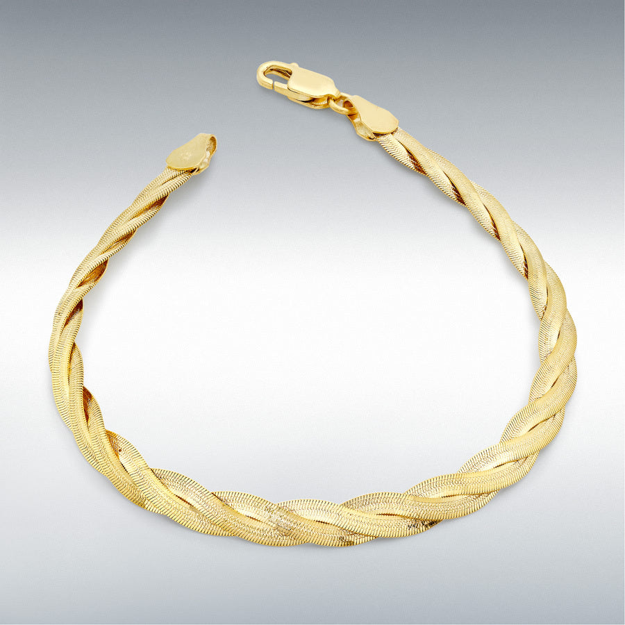 9ct Yellow Gold 3-Plait Patterned Herringbone Bracelet