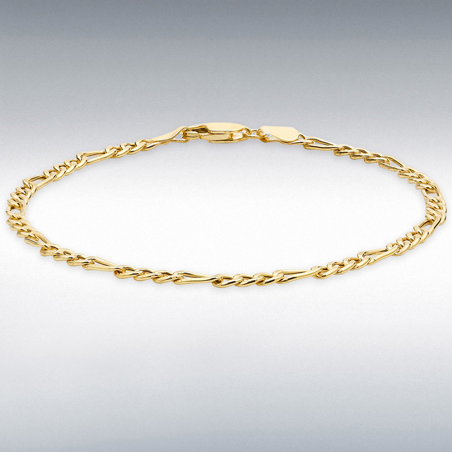 9ct Yellow Gold 3mm Hollow Diamond-Cut Figaro Bracelet