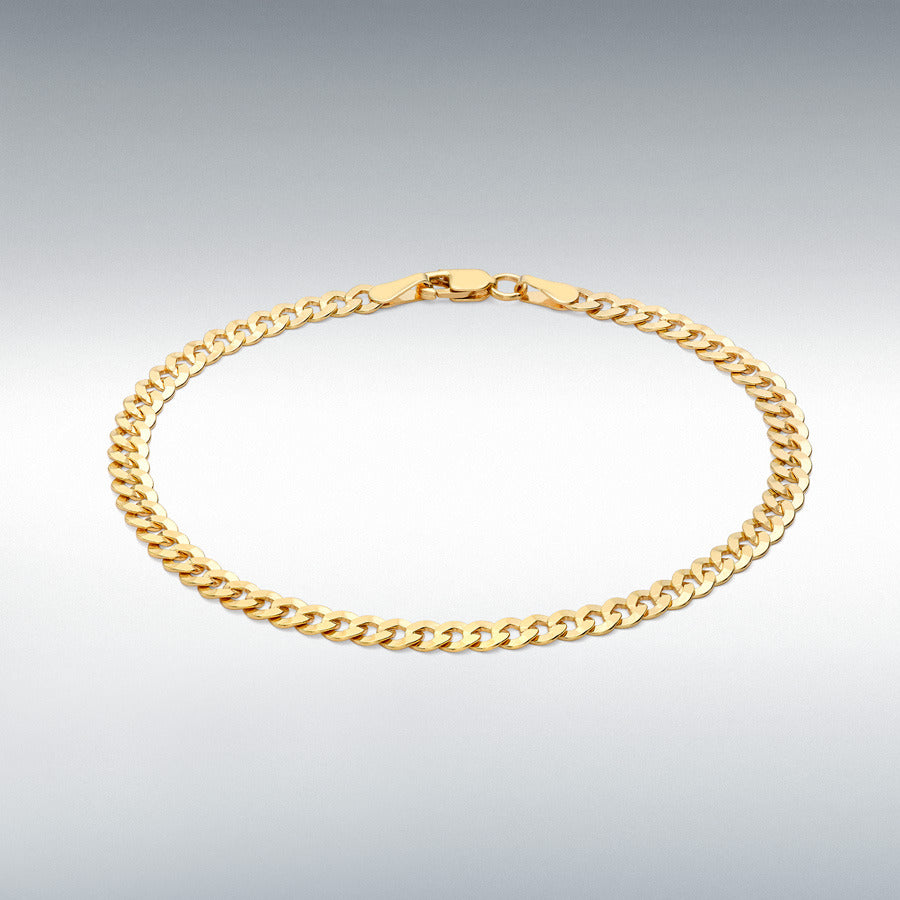 9ct Yellow Gold 4.1mm Diamond-Cut Flat Curb Chain Bracelet