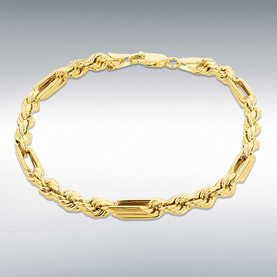 9ct Yellow Gold 4.4mm Hollow Diamond-Cut Figaro Rope Bracelet