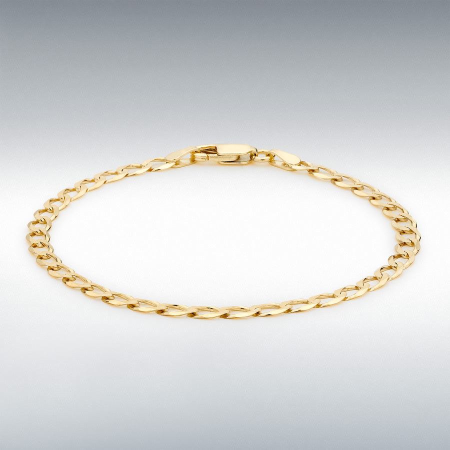 9ct Yellow Gold 4mm Diamond-Cut Flat Curb Bracelet, 18cm