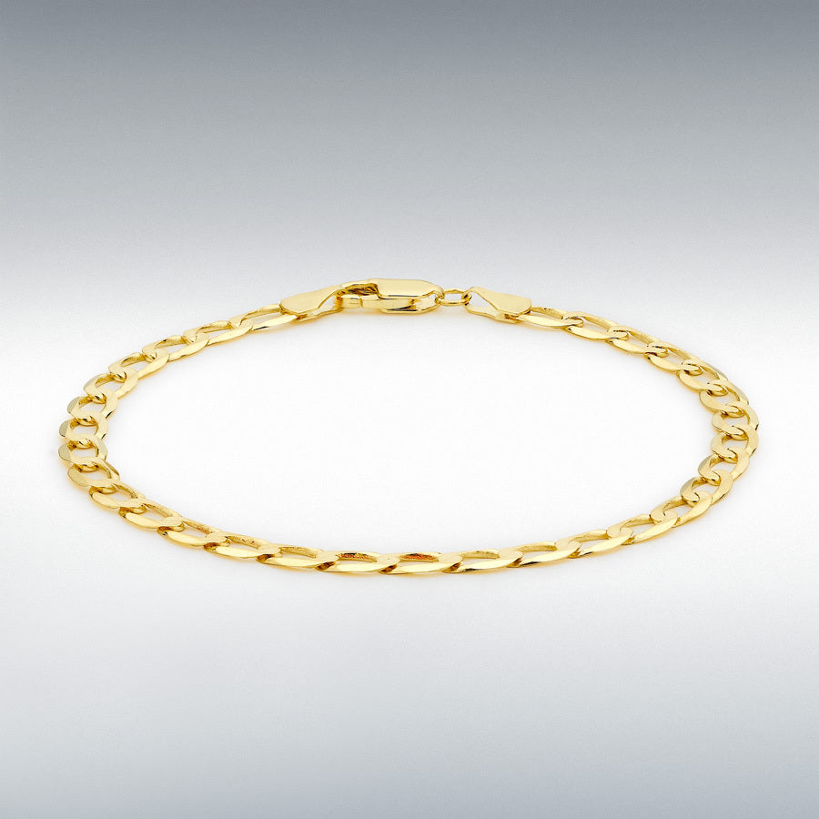 9ct Yellow Gold 4mm Diamond-Cut Flat Curb Bracelet, 20cm