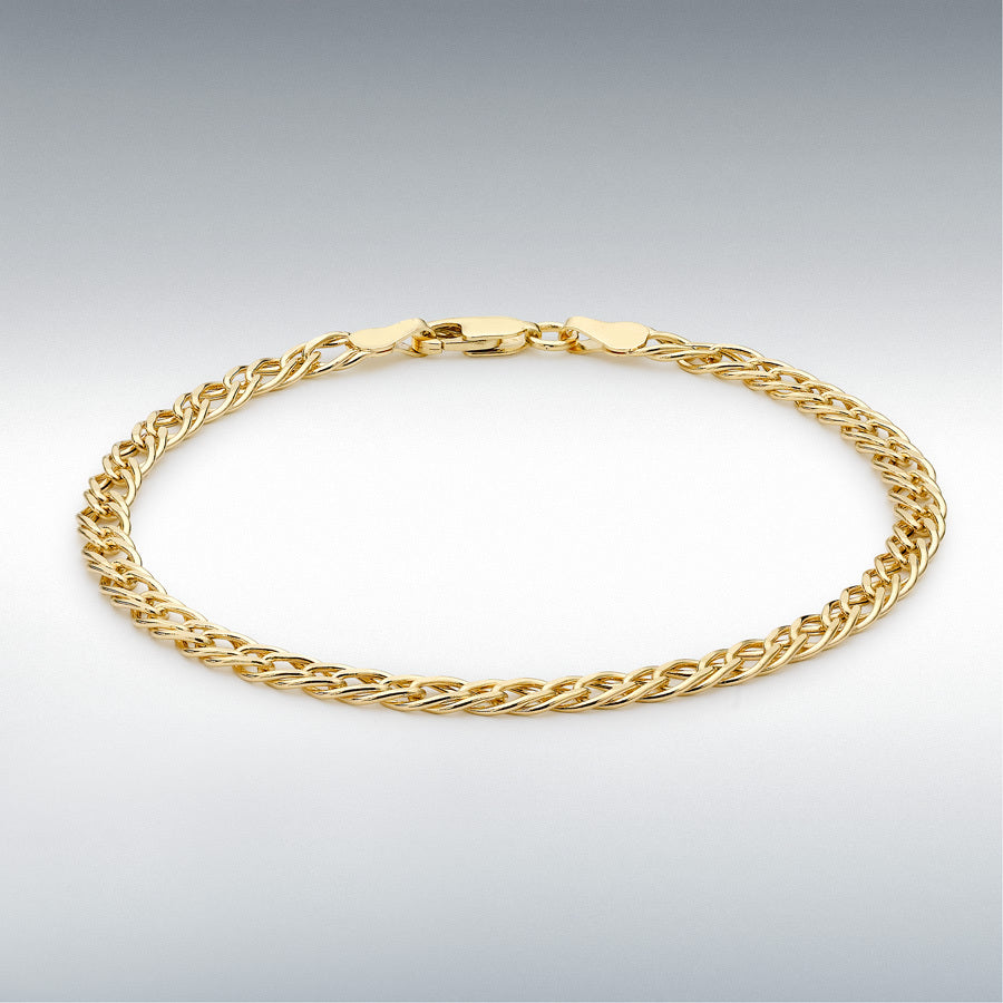 9ct Yellow Gold 4mm Diamond-Cut Hollow Double Curb Bracelet
