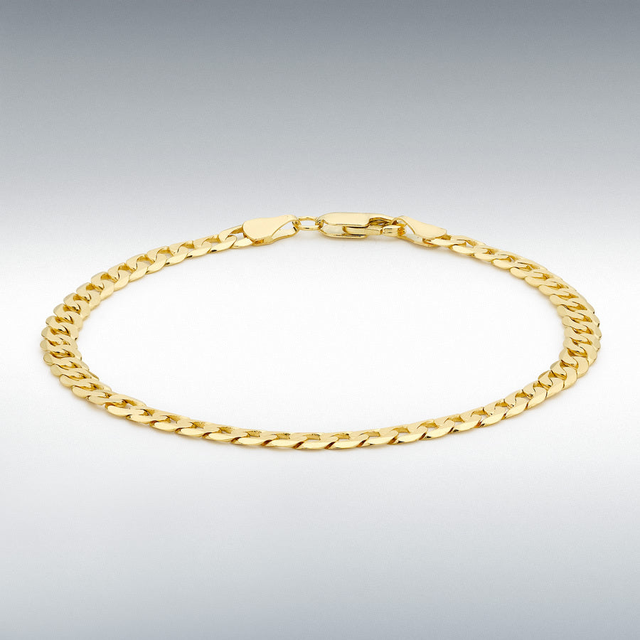 9ct Yellow Gold 4mm Flat Diamond-Cut Curb Bracelet, 20cm