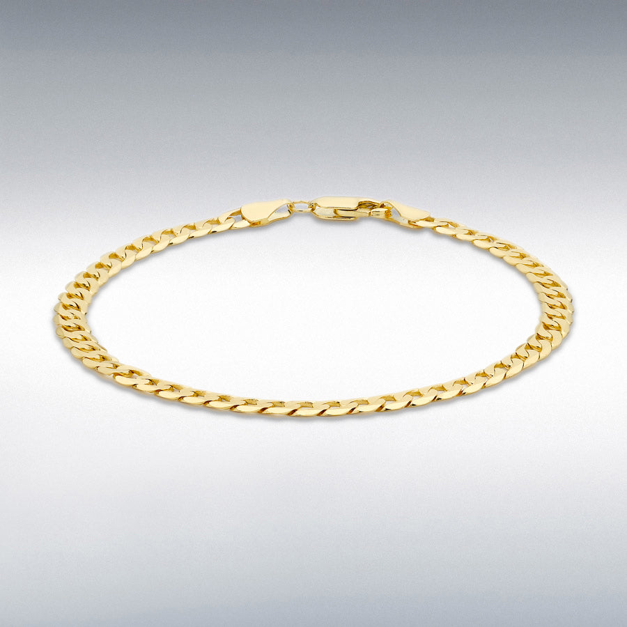 9ct Yellow Gold 4mm Flat Diamond-Cut Curb Bracelet, 23cm