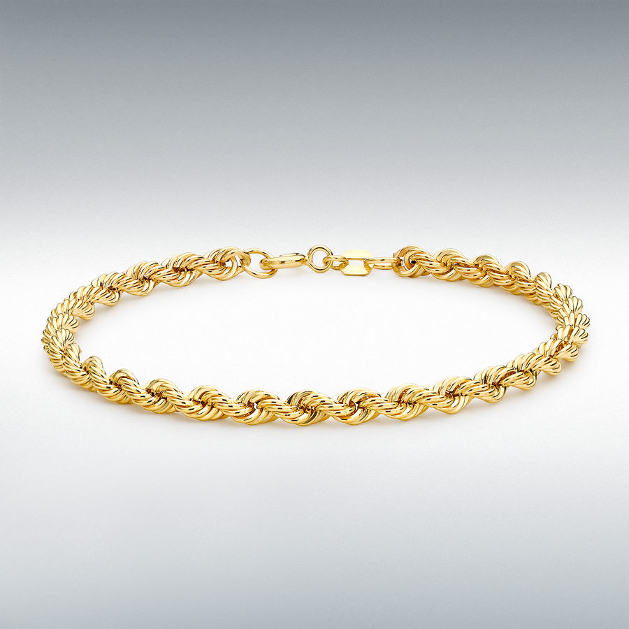 9ct Yellow Gold 4mm Hollow Rope Chain Bracelet