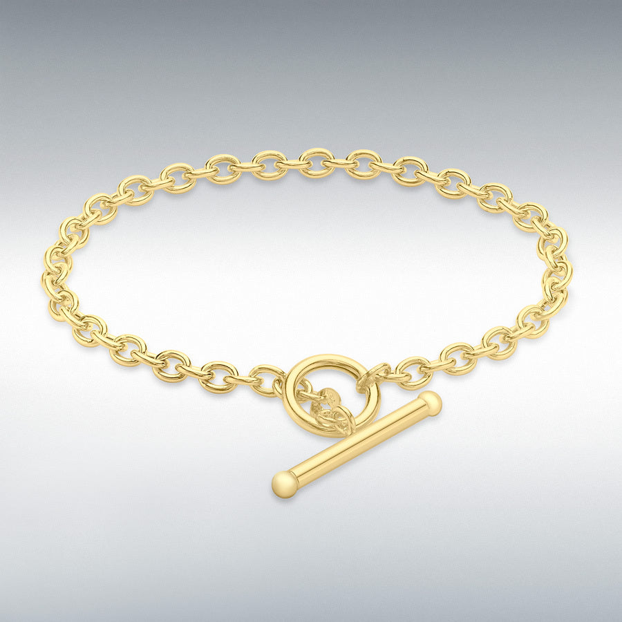 9ct Yellow Gold 4mm Oval Link T-Bar Belcher Bracelet, 19cm