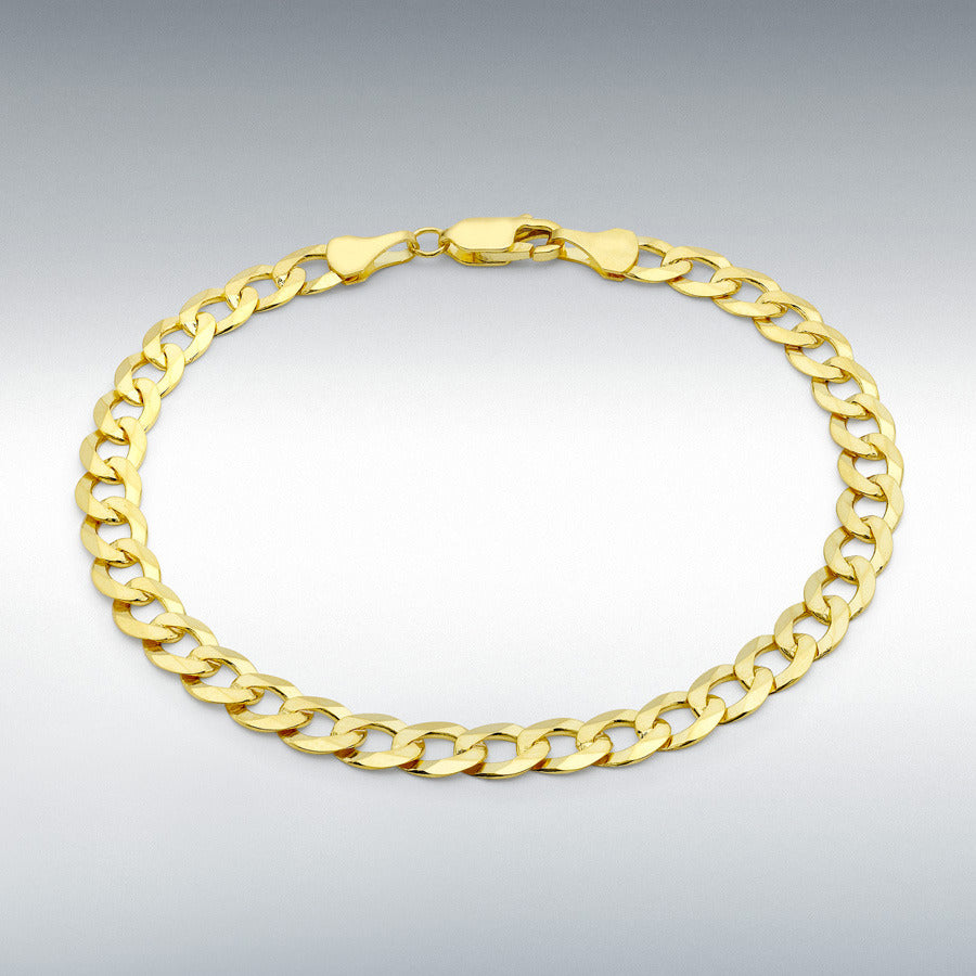 9ct Yellow Gold 5.7mm Diamond-Cut Flat Curb Chain Bracelet, 18cm