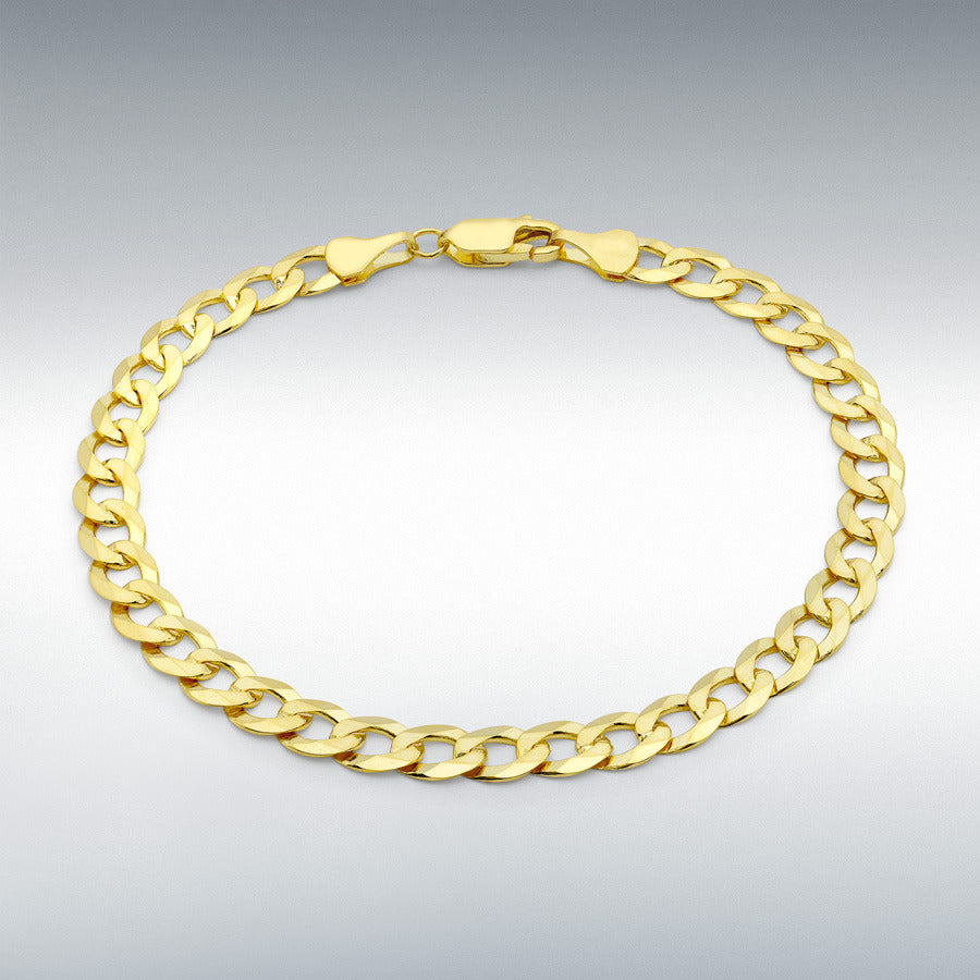 9ct Yellow Gold 5.7mm Diamond-Cut Flat Curb Chain Bracelet, 20cm
