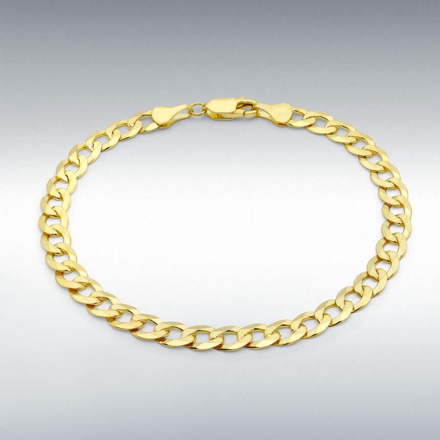 9ct Yellow Gold 5.7mm Diamond-Cut Flat Curb Chain Bracelet, 23cm