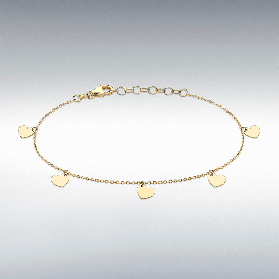 9ct Yellow Gold 5-Heart Adjustable Bracelet