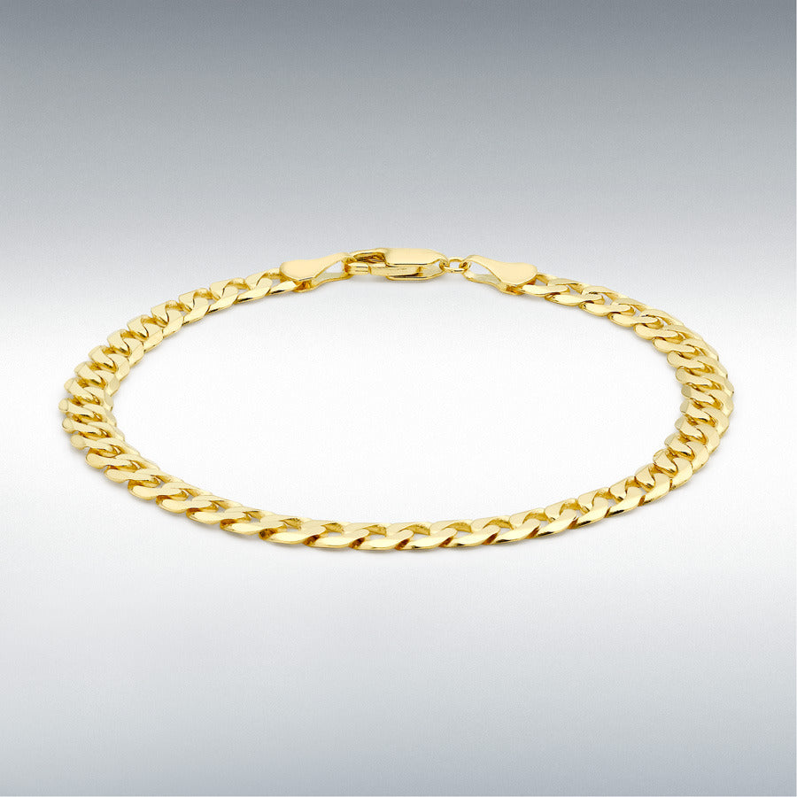 9ct Yellow Gold 5mm Diamond-Cut Curb Bracelet, 19cm