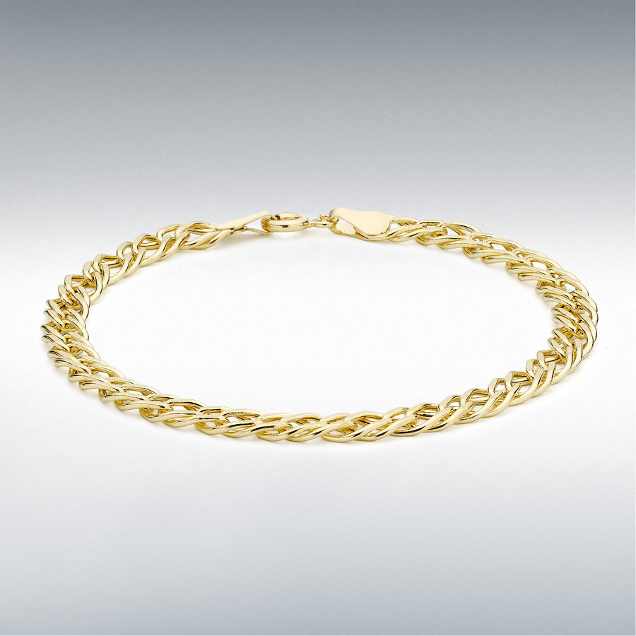 9ct Yellow Gold 5mm Diamond-Cut Hollow Double Curb Bracelet