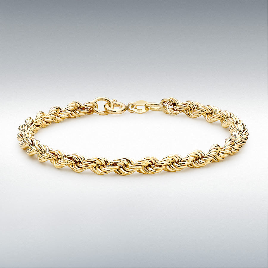 9ct Yellow Gold 5mm Hollow Rope Chain Bracelet