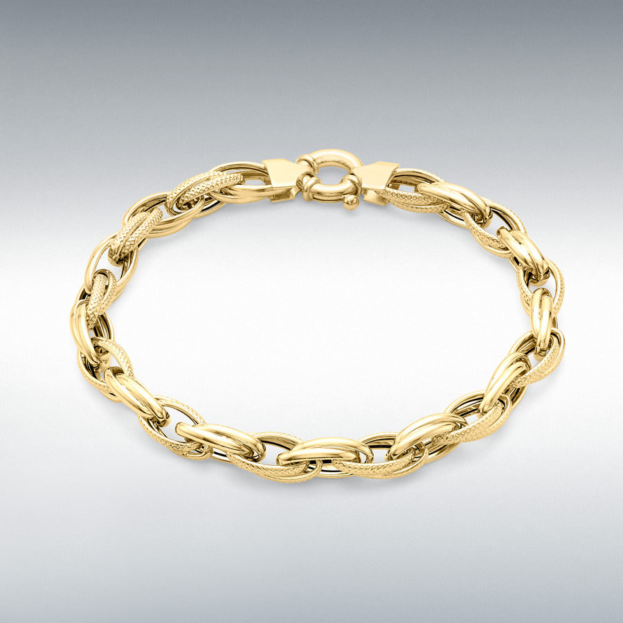 9ct Yellow Gold 6.3mm Textured Link Bracelet, 23cm