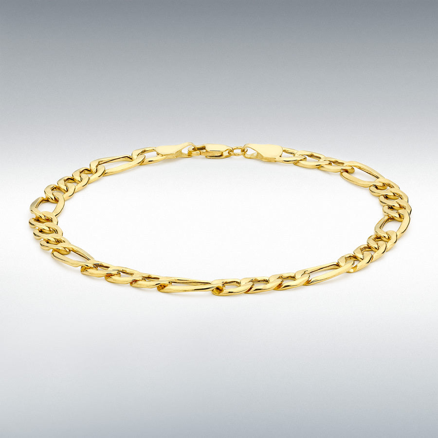 9ct Yellow Gold 6mm Hollow Diamond-Cut Figaro Bracelet, 19cm
