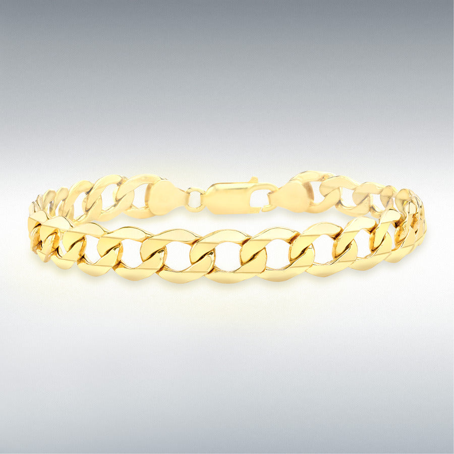 9ct Yellow Gold 7.7mm Hollow 6-Sided Curb Chain Bracelet, 21.5cm