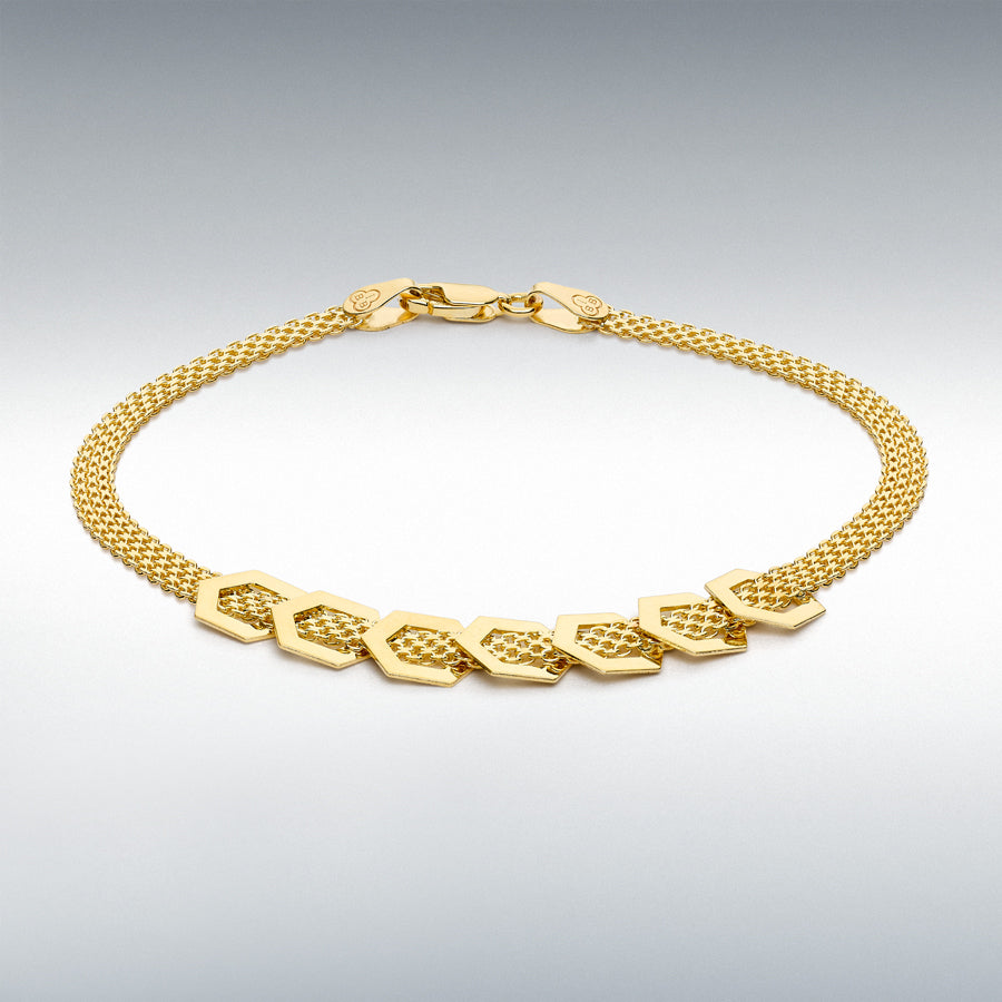 9ct Yellow Gold 7-Lucky Hexagon Bismark Bracelet