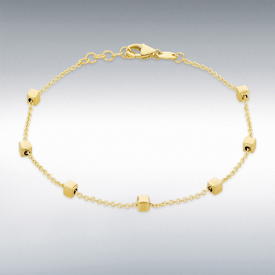 9ct Yellow Gold 7 Station Square Pebble Bracelet