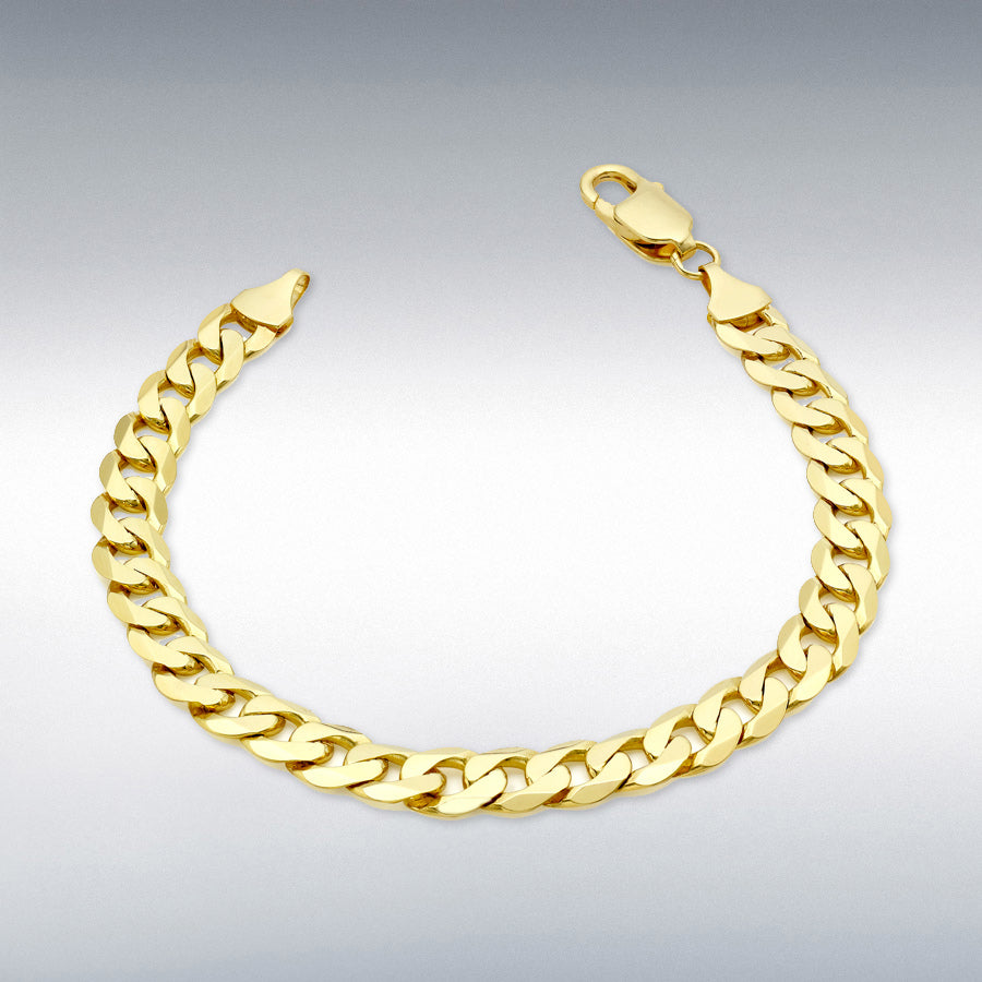 9ct Yellow Gold 7mm Diamond-Cut Flat Curb Chain Bracelet, 19cm