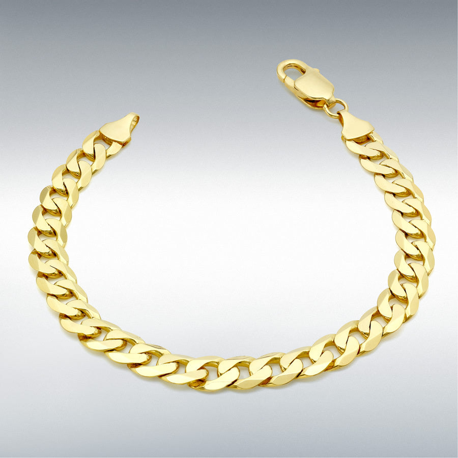 9ct Yellow Gold 7mm Diamond-Cut Flat Curb Chain Bracelet, 20cm