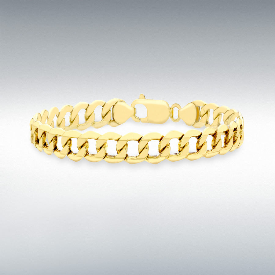 9ct Yellow Gold 9.6mm Hollow 6-Sided Curb Chain Bracelet, 19cm