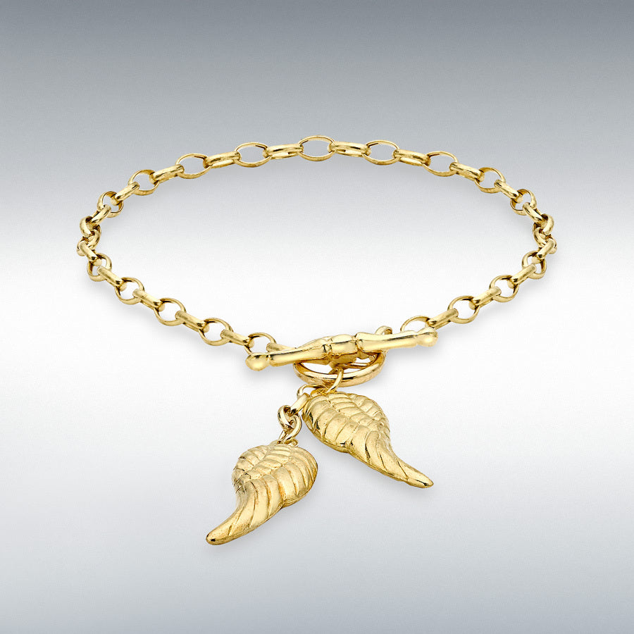9ct Yellow Gold Angel Wing T-Bar Bracelet