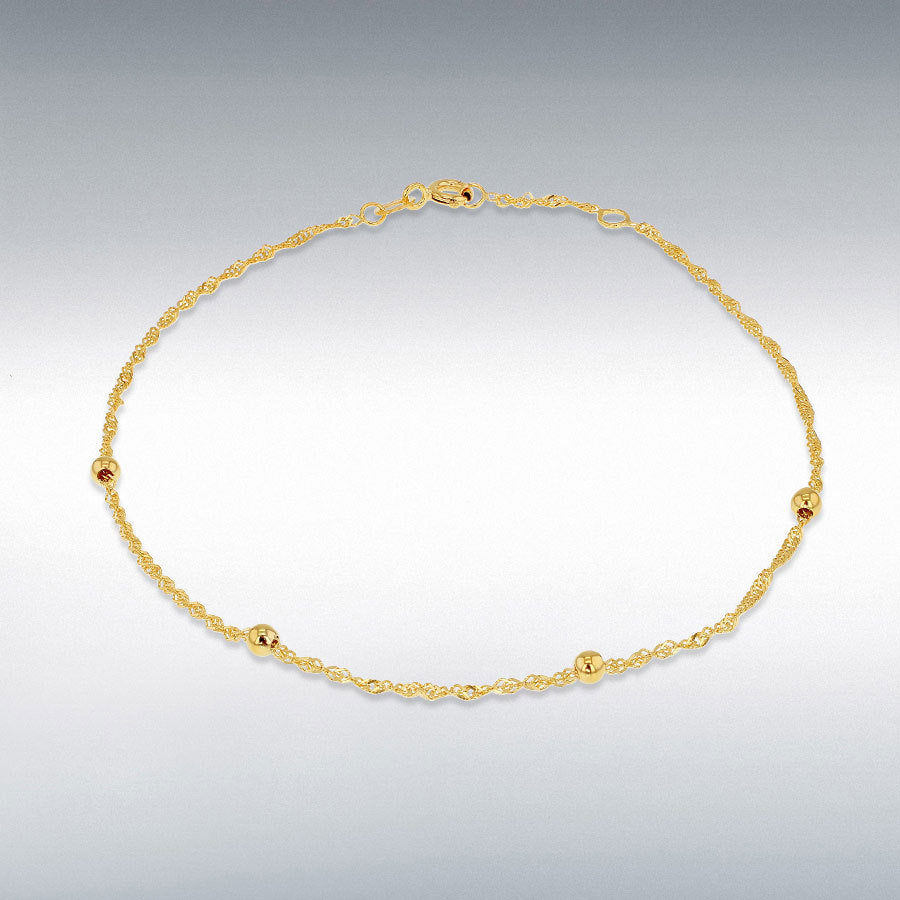 9ct Yellow Gold Balls and Twist Curb Chain Adjustable Anklet