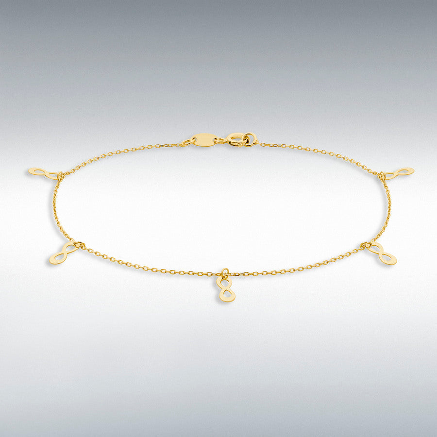 9ct Yellow Gold Dangly Infinity Symbols Bracelet