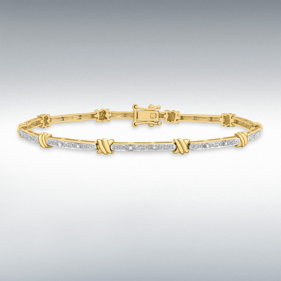 9ct Yellow Gold Diamond Bar and Knot Bracelet, 0.10ct total