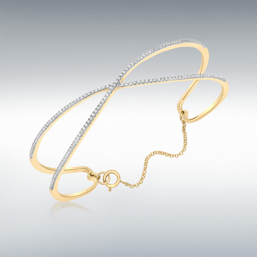9ct Yellow Gold Diamond Crossover Belcher Chain Bangle, 0.50ct total