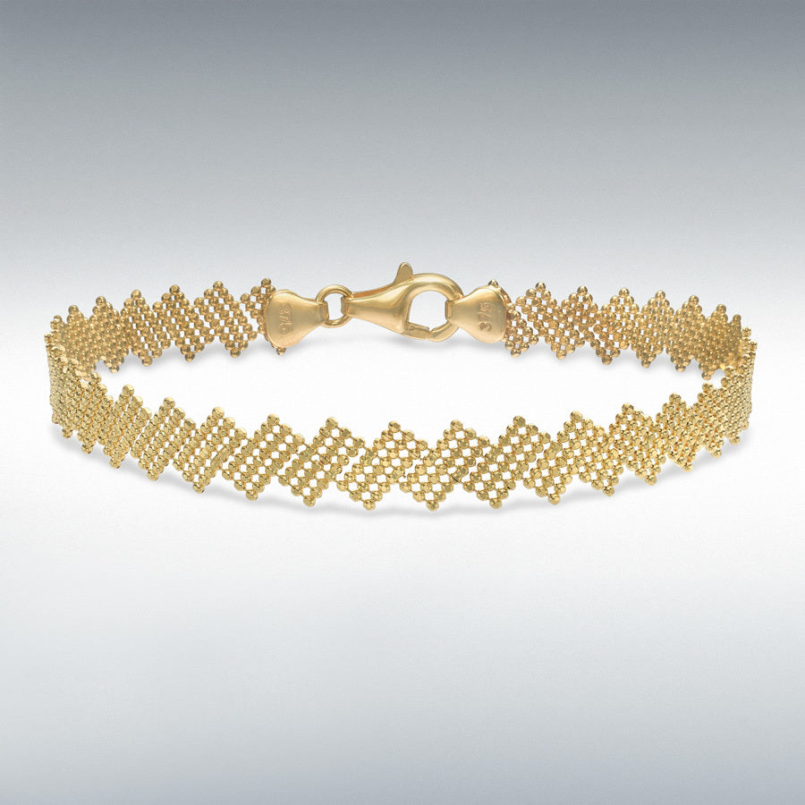 9ct Yellow Gold Diamond-Cut Ball Zigzag Bracelet