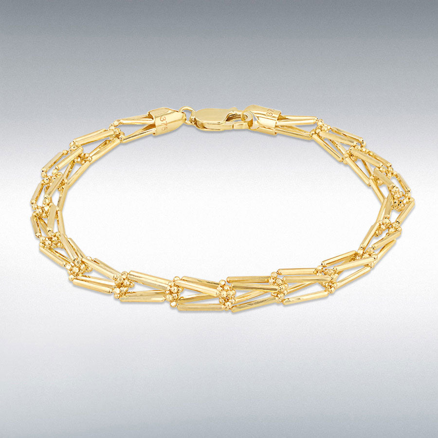 9ct Yellow Gold Diamond-Cut Basket Weave and Ball Bracelet