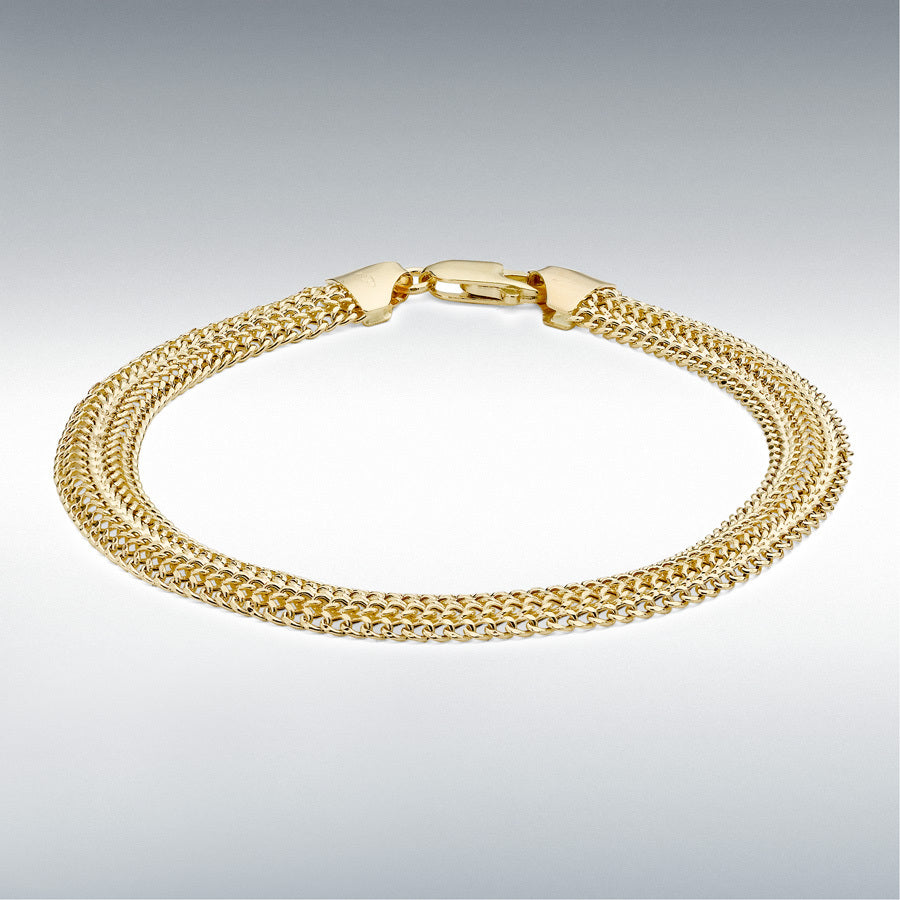 9ct Yellow Gold Diamond-Cut Domed 4-Row Curb Bracelet