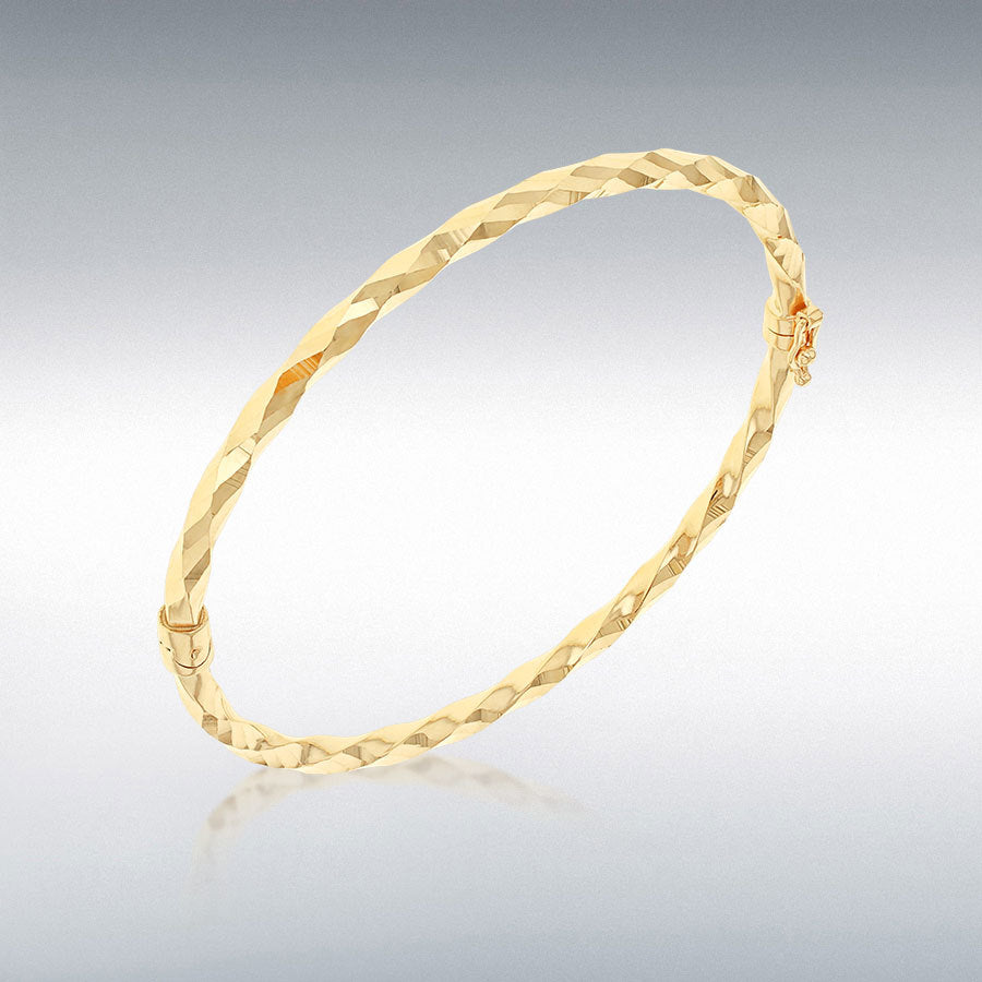 9ct Yellow Gold Diamond-Cut Faceted Bangle