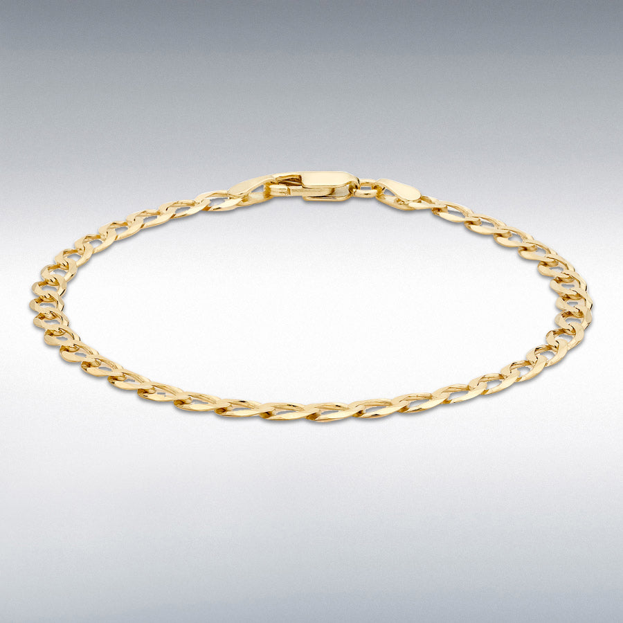 9ct Yellow Gold Diamond-Cut Flat Curb Anklet