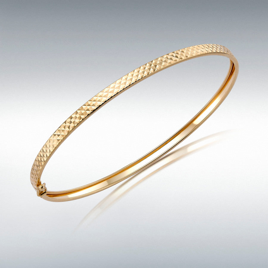 9ct Yellow Gold Diamond-Cut Flat Tube Bangle