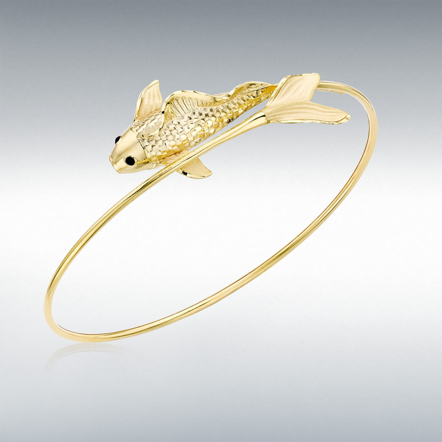 9ct Yellow Gold Diamond-Cut Goldfish Crossover Flexible Bangle