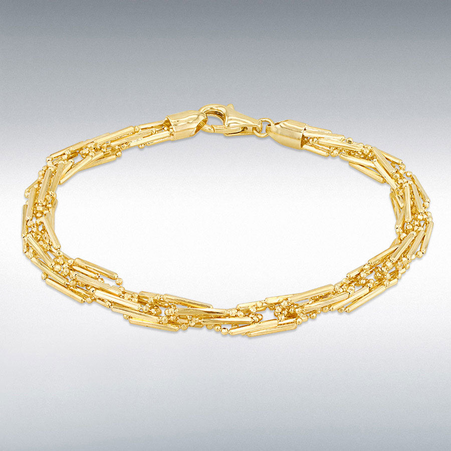 9ct Yellow Gold Diamond-Cut Prince of Wales and Ball Bracelet