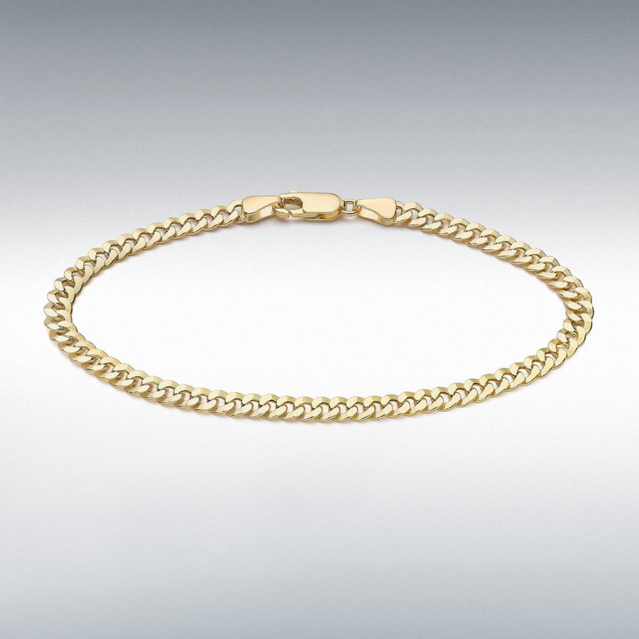 9ct Yellow Gold Diamond-Cut Round Link Curb Bracelet