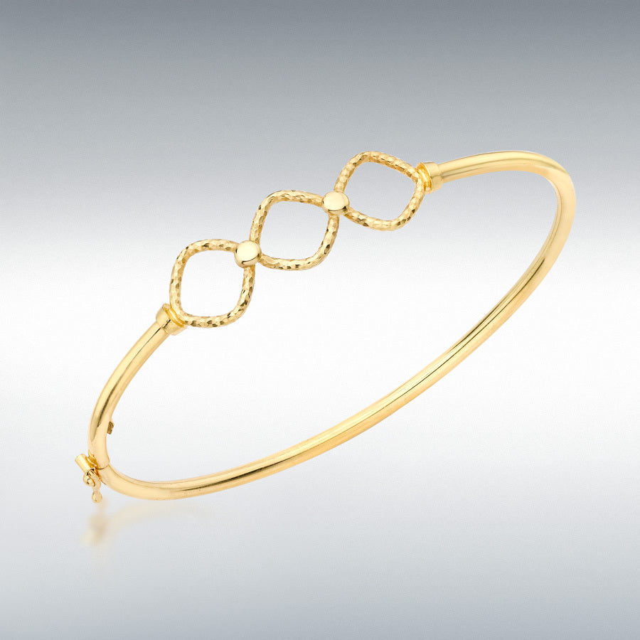 9ct Yellow Gold Diamond-Cut Triple Square Bangle