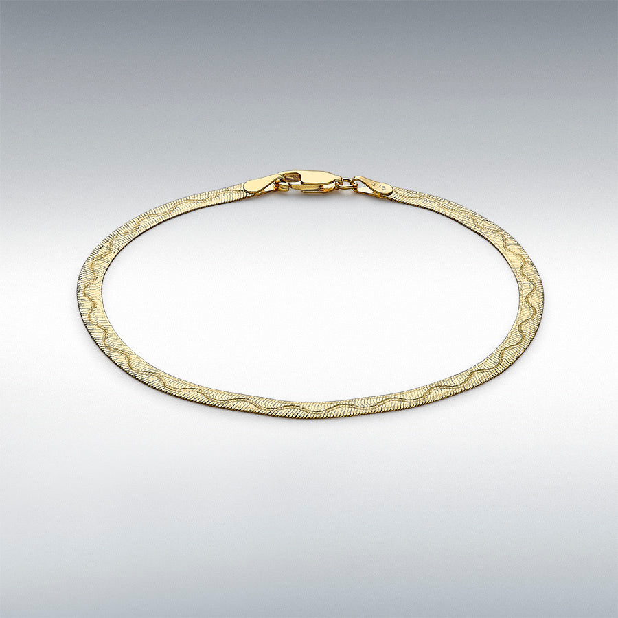9ct Yellow Gold Diamond-Cut Wave Herringbone Bracelet