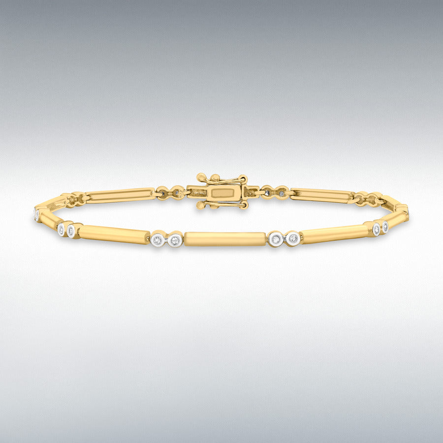 9ct Yellow Gold Diamond Doughnut Bar Link Bracelet, 0.17ct total