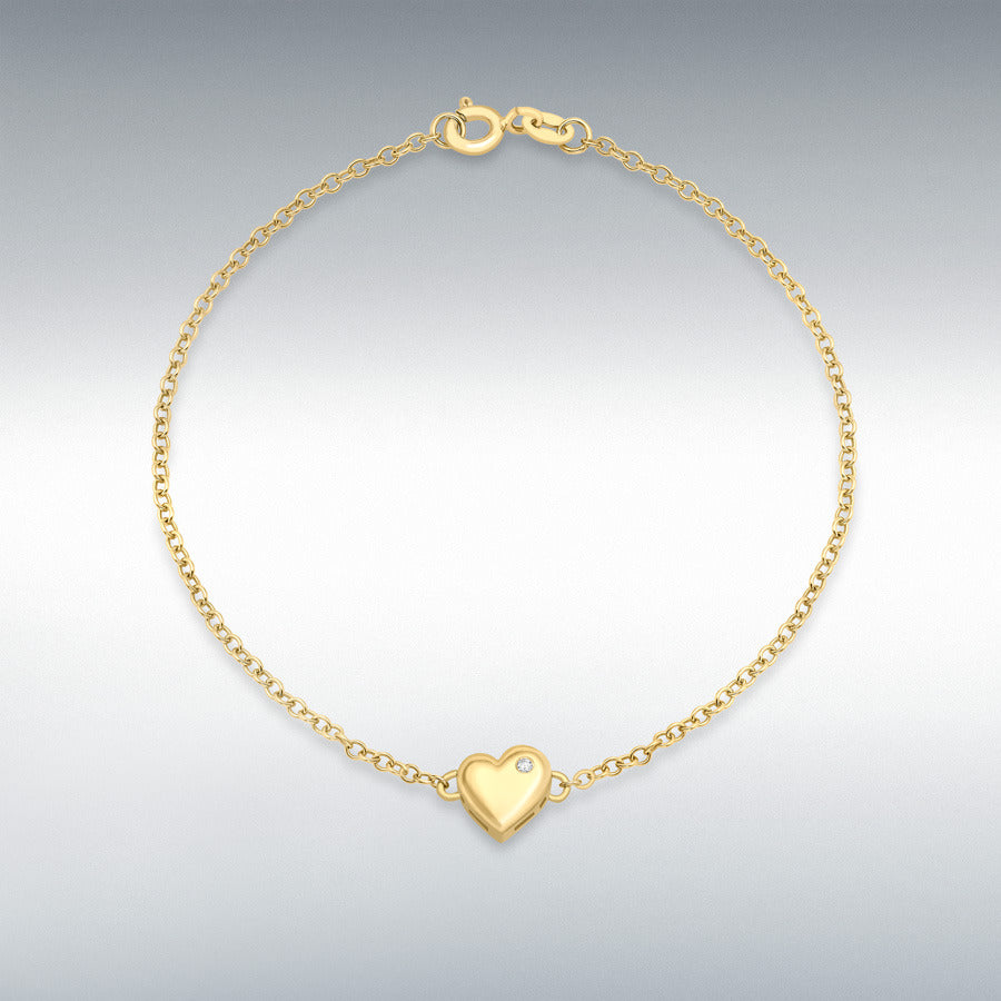 9ct Yellow Gold Diamond Heart Bracelet, 0.01ct total