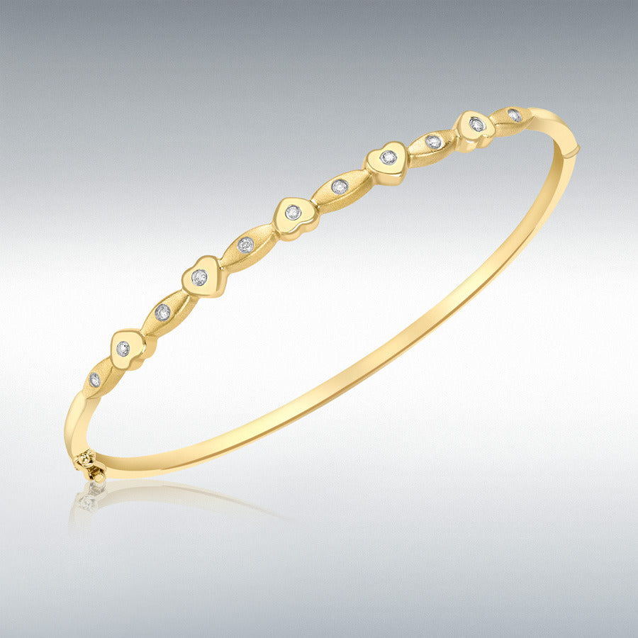 9ct Yellow Gold Diamond Oval and Heart Bangle, 0.15ct total